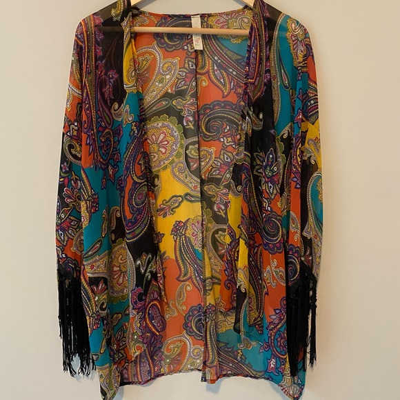 Candy Rose Fringe Hem Sheer Kimono - Picture 2 of 5